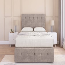 Sloomy Cambridge Pebble Plush Divan Bed Base 2 Drawers Right Side With 26 Inch Strutted Headboard & 12 Inch Matching Footboard | Brown | Pebble | Small Single | 1