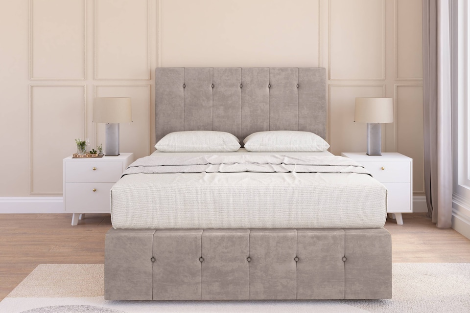 image 1 of Sloomy Cambridge Pebble Plush Divan Bed Base 2 Drawers Right Side With 26 Inch Strutted Headboard & 12 Inch Matching Footboard | Brown | Pebble | Small Single | 1