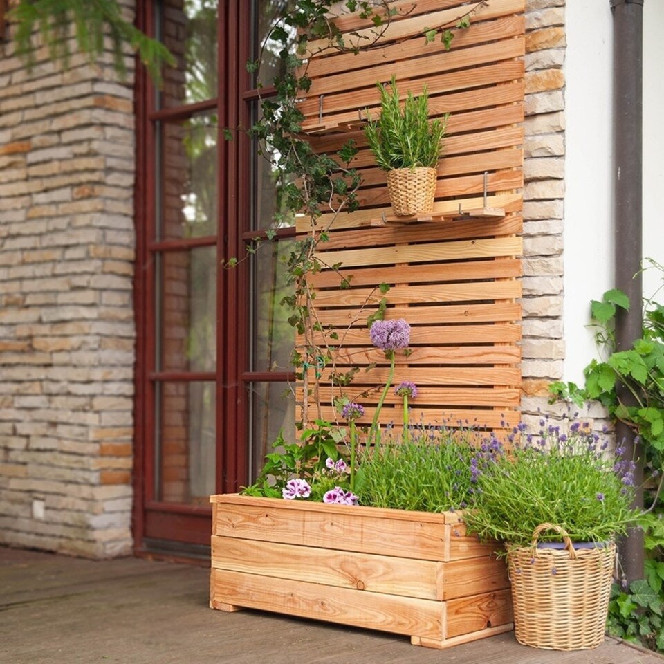 image 1 of Primrose Wooden Trough Planter With Close Style Privacy Trellis N/A