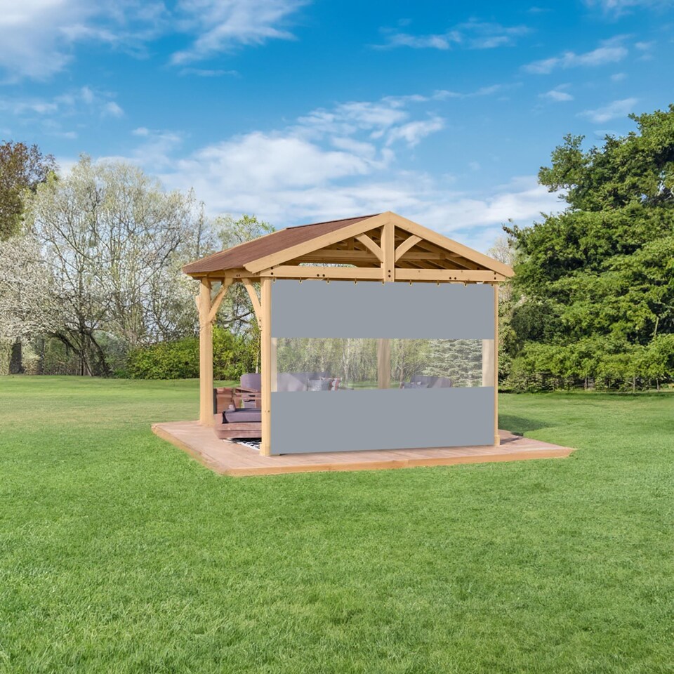 image 1 of Covers&All Outdoor Clear Panel Curtain, Outdoor Curtains for Patio, Waterproof & Weather Resistant Tarp, 8 ft H x 10 ft W, Grey