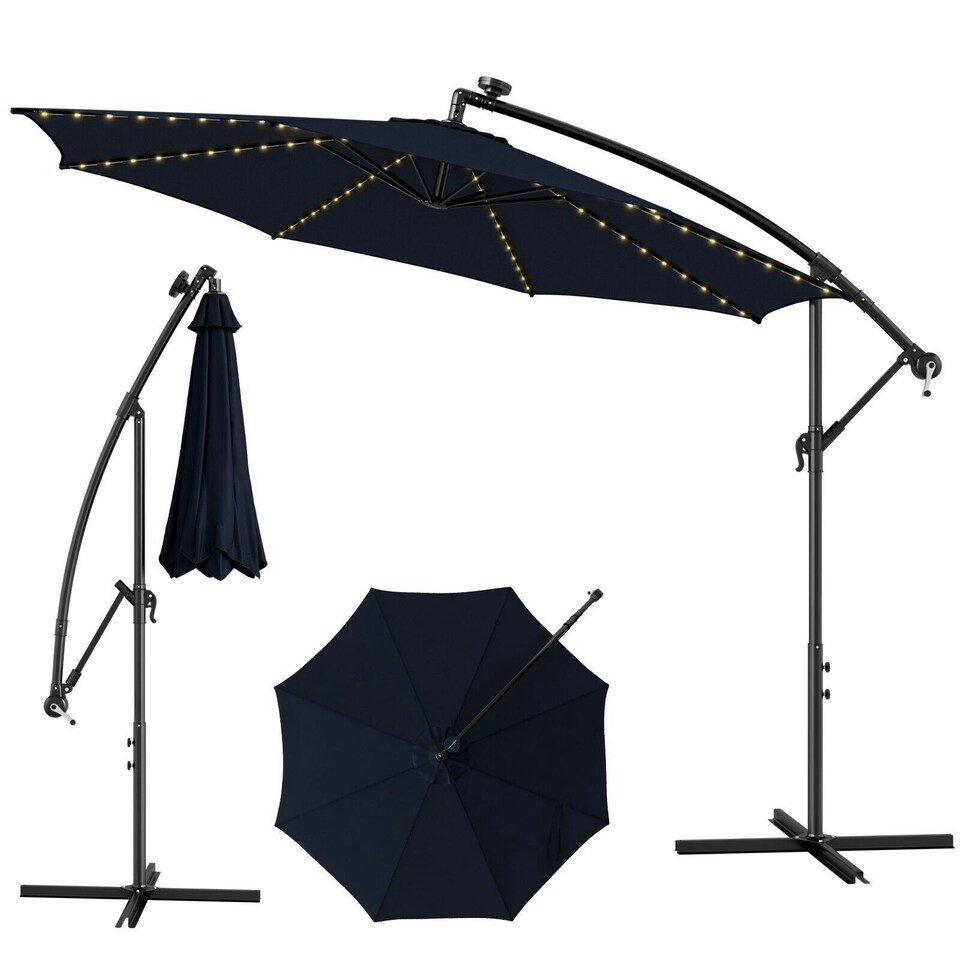 image 1 of COSTWAY 303 cm Patio Parasol Solar LED Cantilever Offset Umbrella Blue