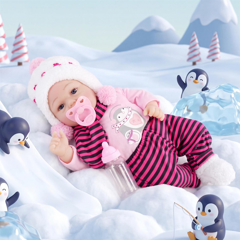 image 1 of BiBi Doll 17" Snowflake Reborn Baby Doll Girl With Toy Dummy & Bottle