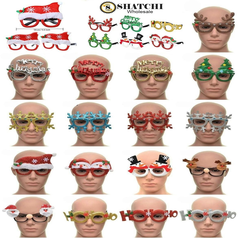 image 1 of 12pcs Novelty Glitter Christmas Glasses Eyewear Christmas Party Props Stocking Fillers Assorted Any 12 Frames