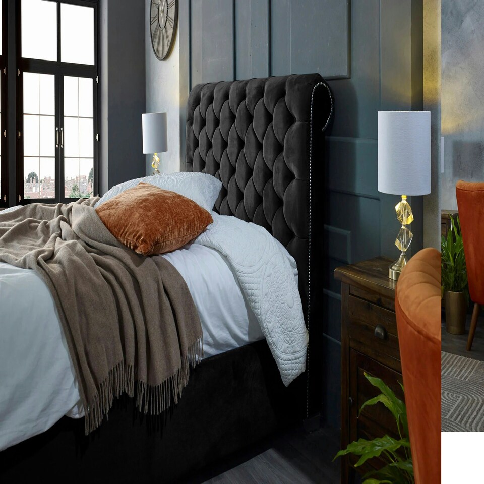 image 1 of Veneta Plush Black Super King Bed Frame - Black