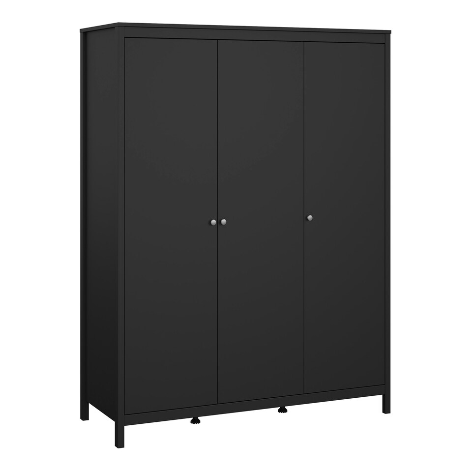 image 1 of Madrid 3 Piece Bundle, Bedside, Chest and 3 Door Wardrobe in Matt Black