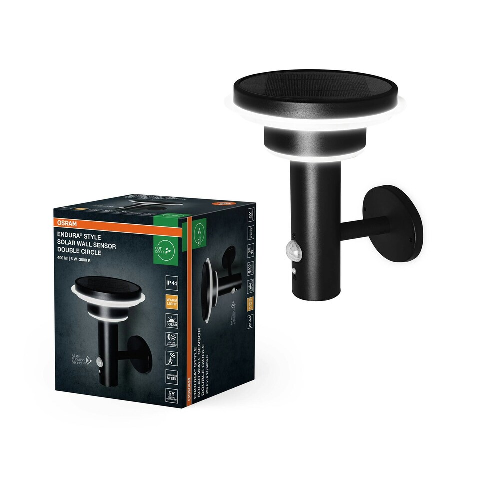 image 1 of OSRAM ENDURA Solar Outdoor Wall Light With Sensor Black Black