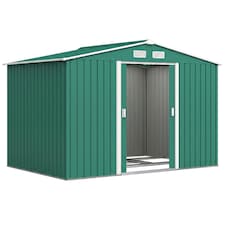 Outsunny 9 x 6FT Galvanised Garden Storage Shed with Sliding Door, Green | Green
