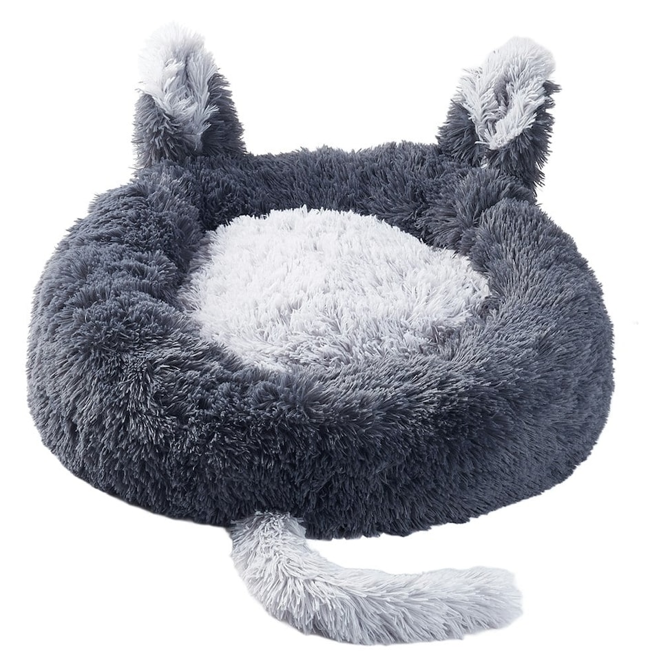 image 1 of Living and Home Round Plush Pet Calming Bed with Cute Ears -Dark Grey（50cm x 20cm）