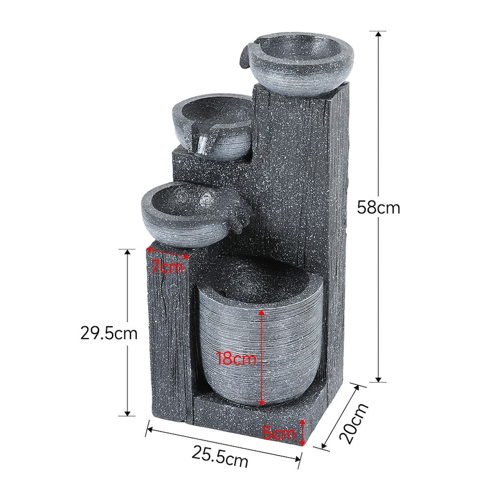 image 1 of Living and Home 4-Tier Solar Water Fountain Rockery for Outdoor Garden | Black