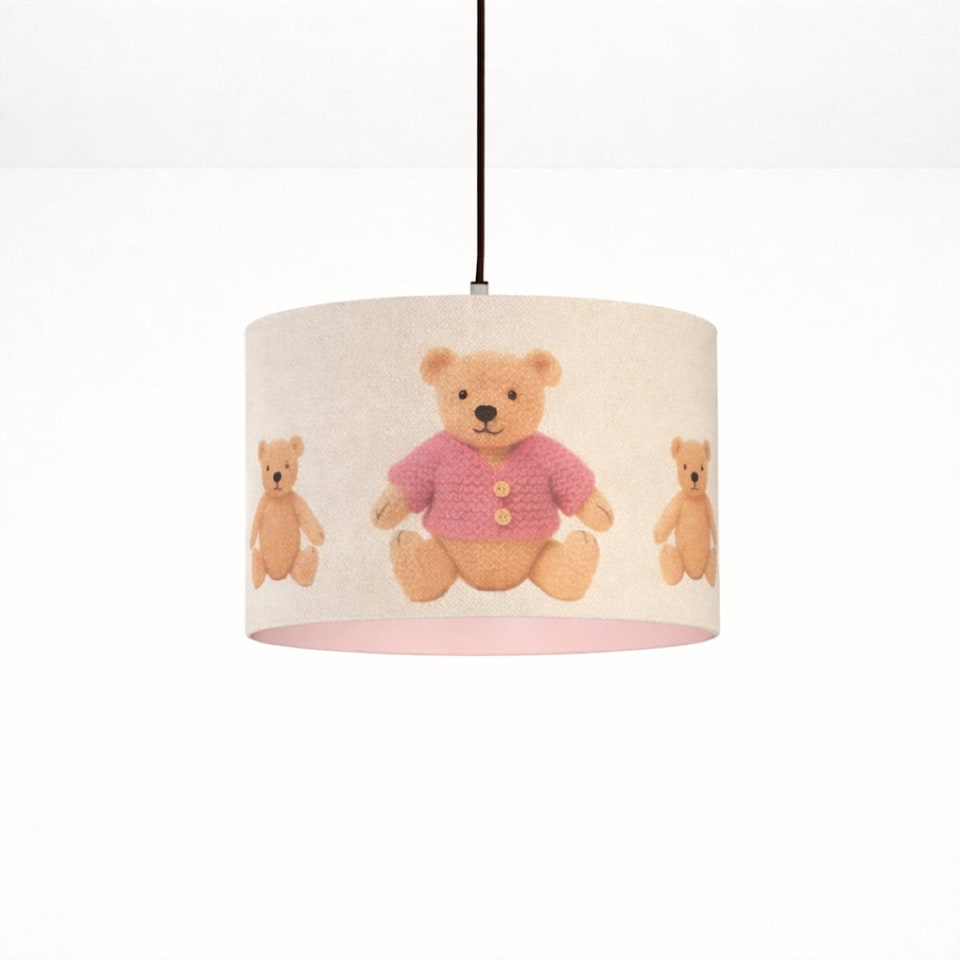 image 1 of CGC BLAKE 45cm Oatmeal Linen Pink Teddy Bear Children’s Lampshade