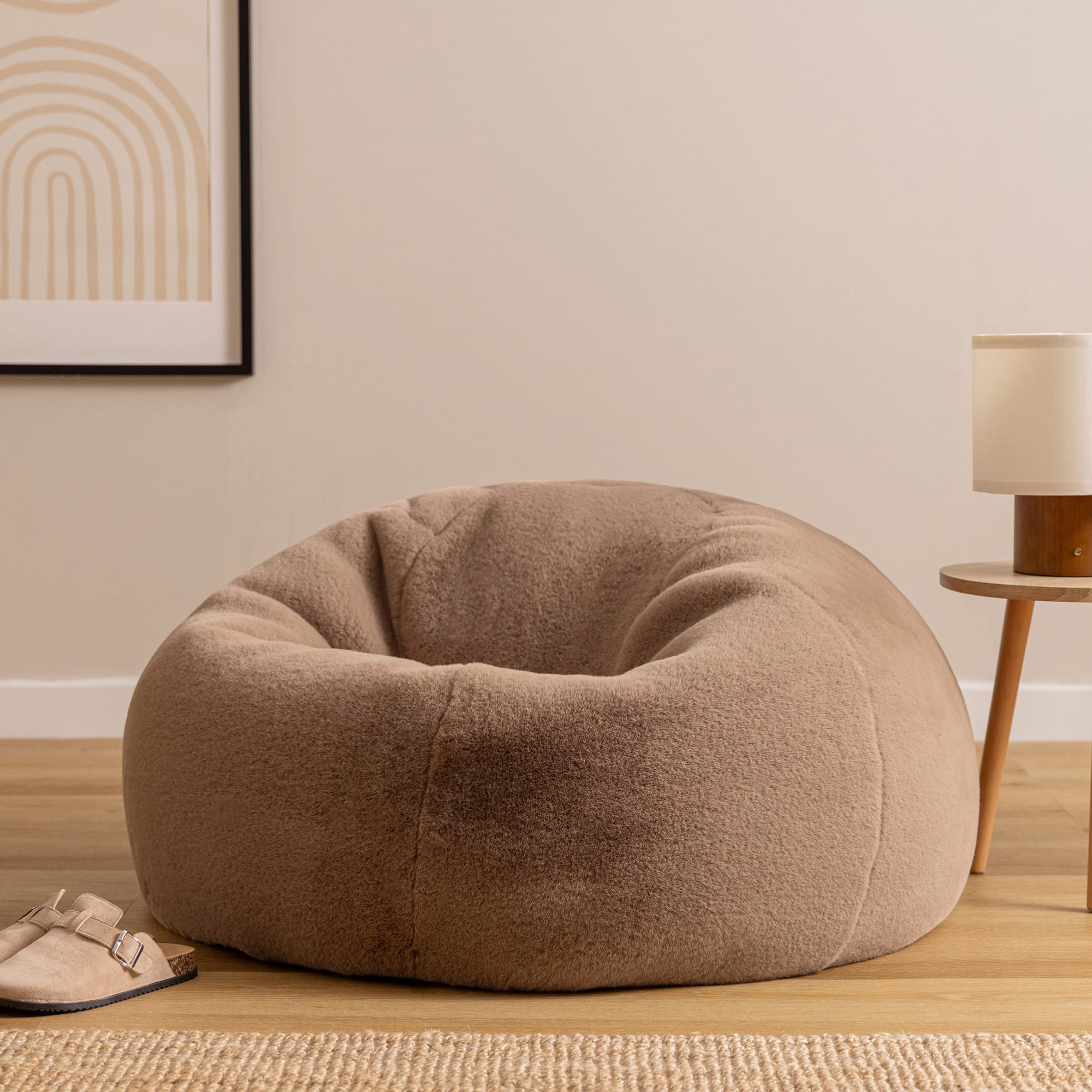 icon Kingston Faux Rabbit Fur Classic Bean Bag, Mocha Brown