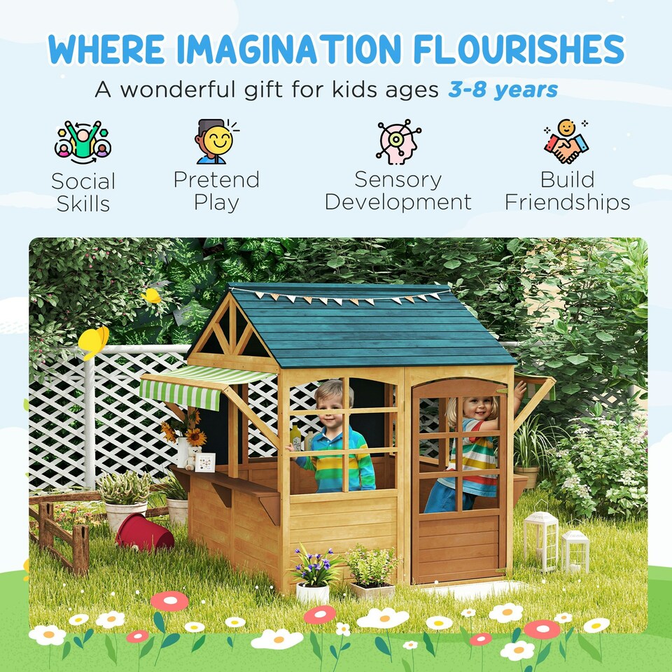 image 1 of AIYAPLAY Wooden Playhouse for Kids Outdoor, Foldable Wendy House, Brown