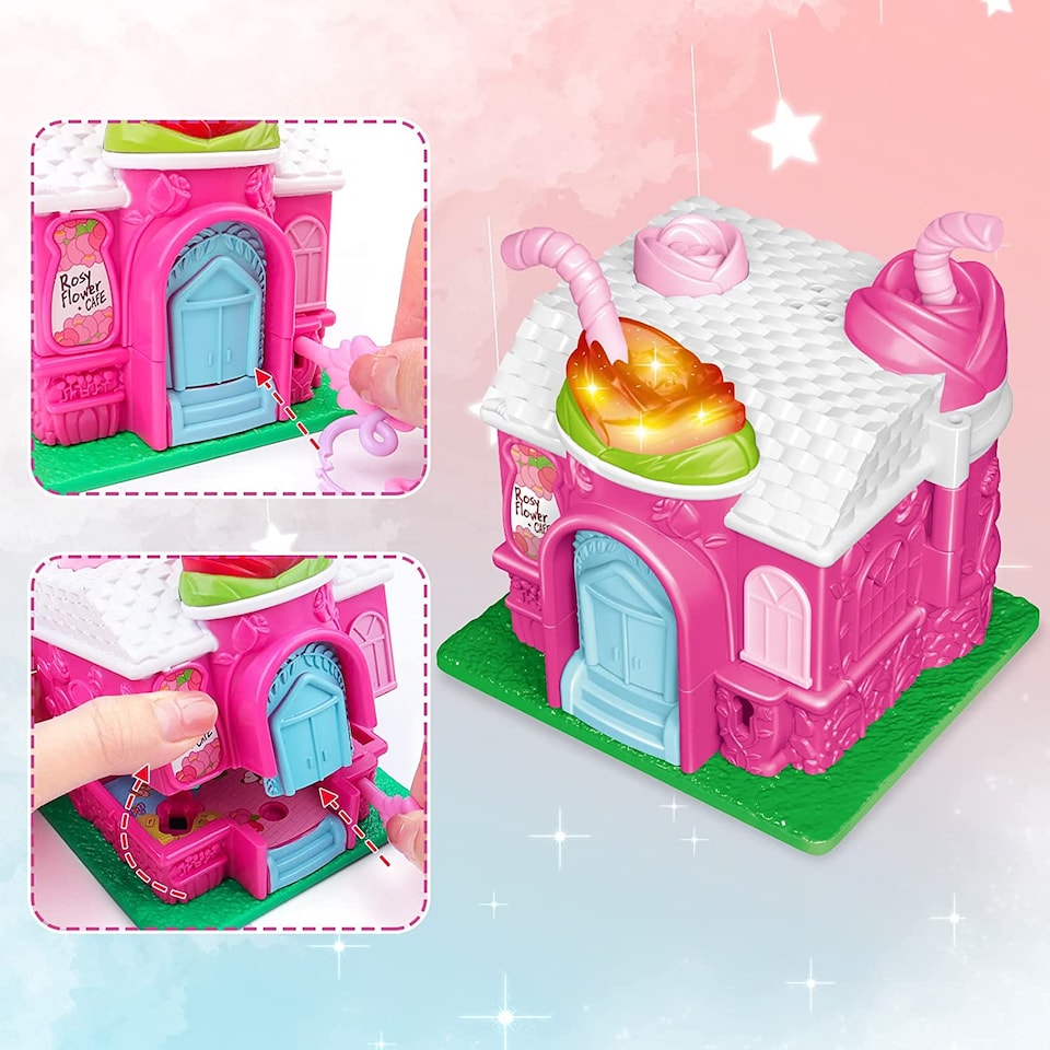 image 1 of Cafe Garden Portable Dollhouse Playset – Mini 3D Doll House with Light & Sound, Garden Swing & Accessories Pretend Play Gift for Kids Ages 3+
