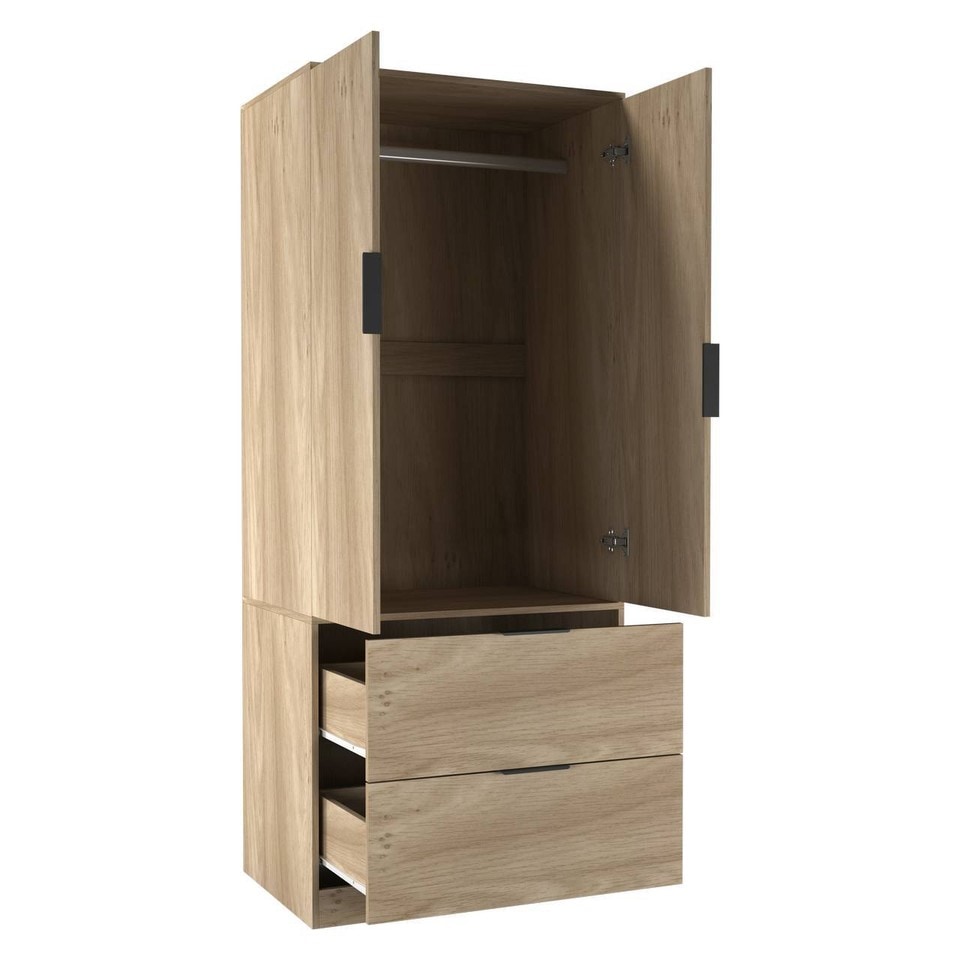 image 1 of FUJI 2 Door 2 Drawer Minimalist Bedroom Wardrobe Storage & Hanging Rail 180cm | Multi | Oak | 1