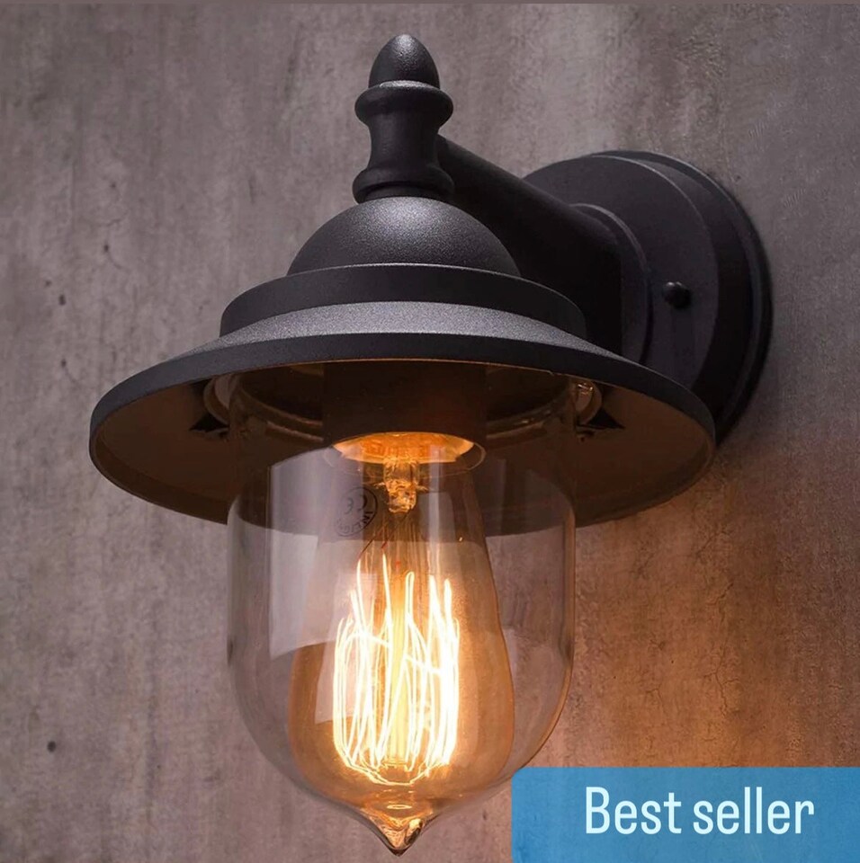image 1 of CGC Lighting Ryder Matt Black Fisherman Lantern Wall Light IP54 E27 | Black | Black | Height: 24.7 cm, Width: 18 cm, Depth: 20.5 cm