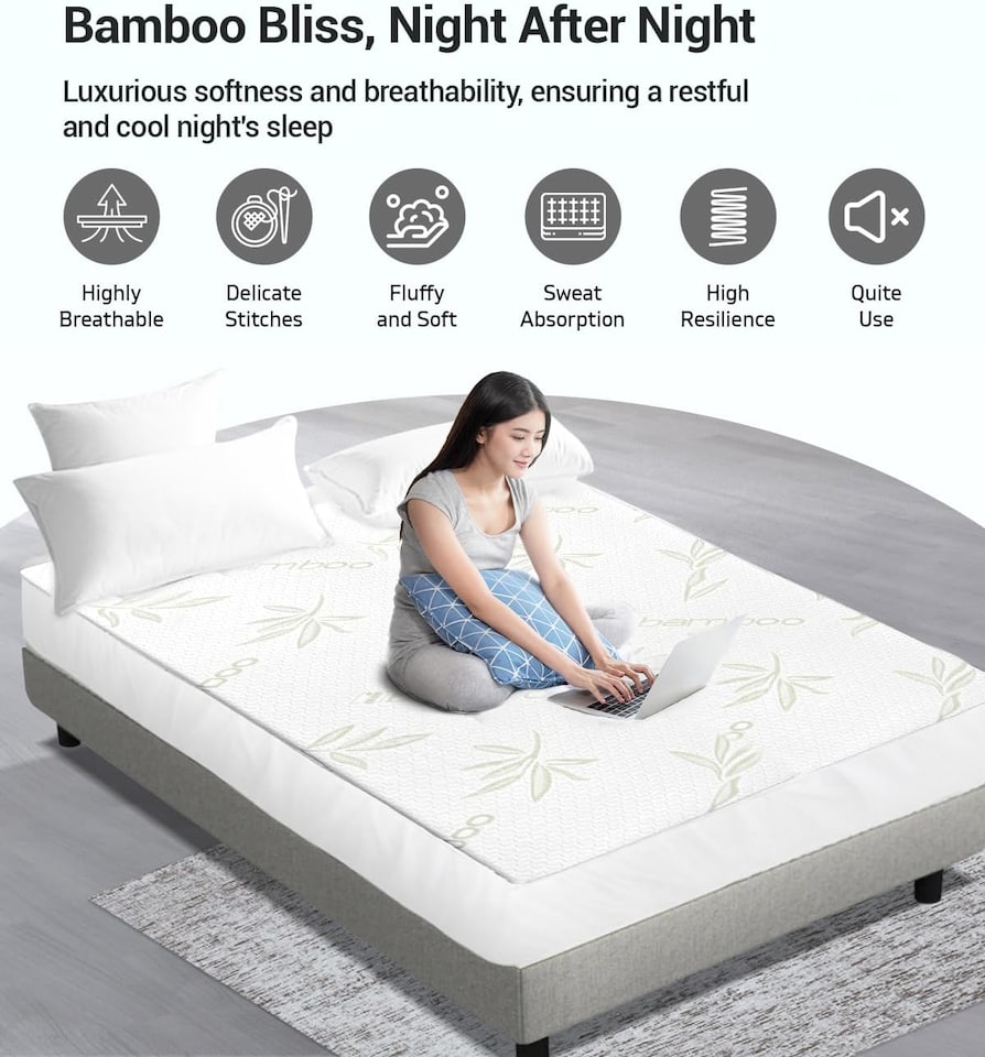 image 1 of Bamboo Memory Foam Mattress Topper I Cooling, Supportive & Hypoallergenic Bed Topper 2" (5cm) (150 x 200 x 5)