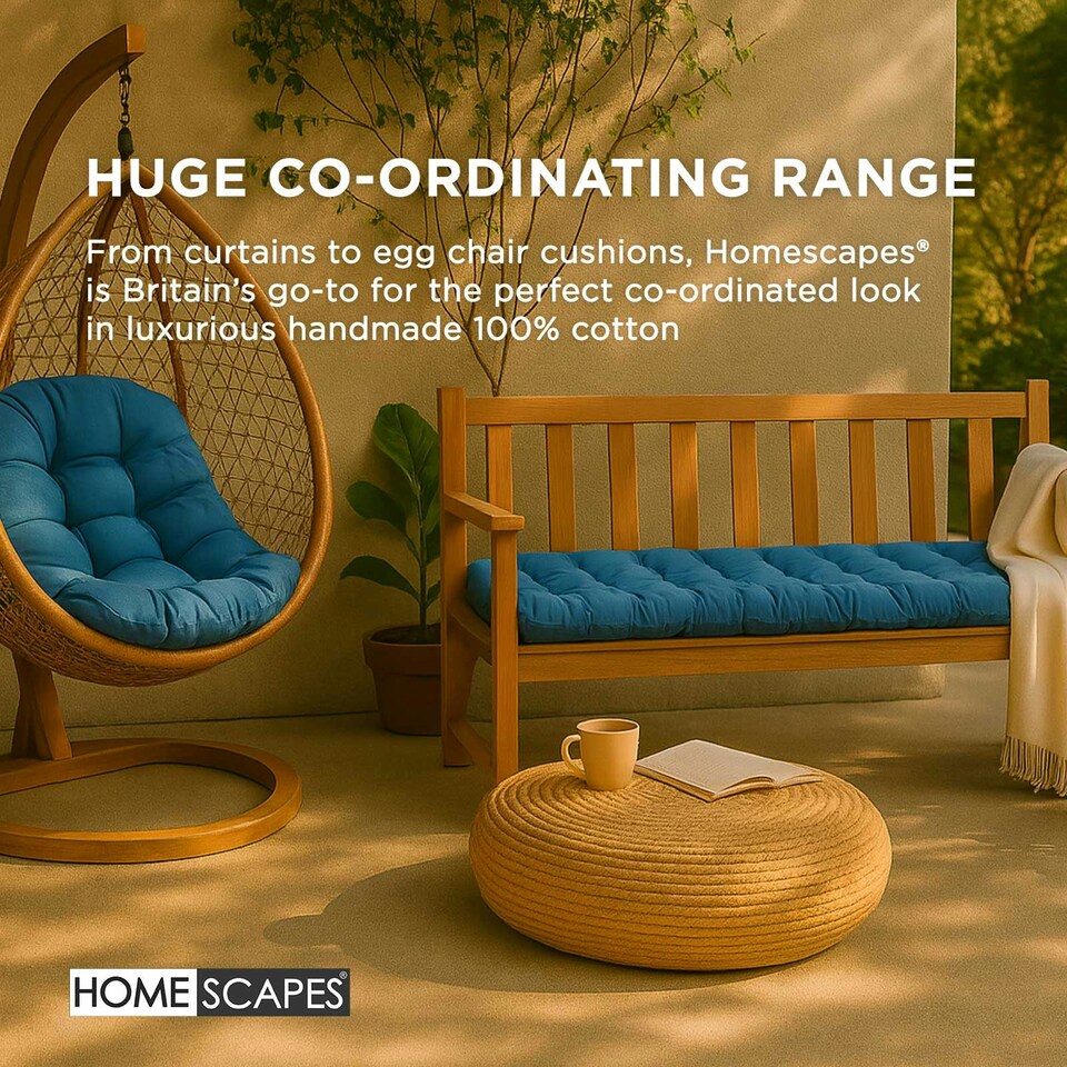 image 1 of Homescapes Garden Bench Cushion Luxury 2 Seater 100% Cotton Indoor Outdoor Seat Pad Blue | 108 x 42 cm