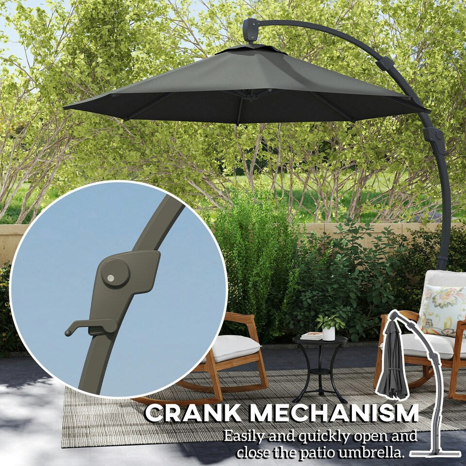image 1 of Outsunny 3(m) Garden Cantilever Parasol with Crank Aluminium Frame Grey | Grey | 366L x 294W x 280H cm