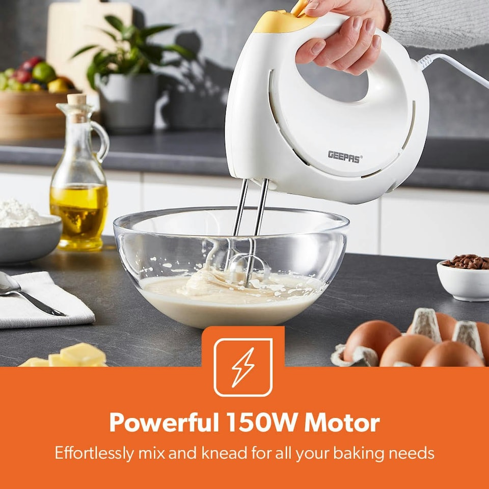 image 1 of GEEPAS 150W Hand Mixer, Electric Whisk - 7 Speed, White