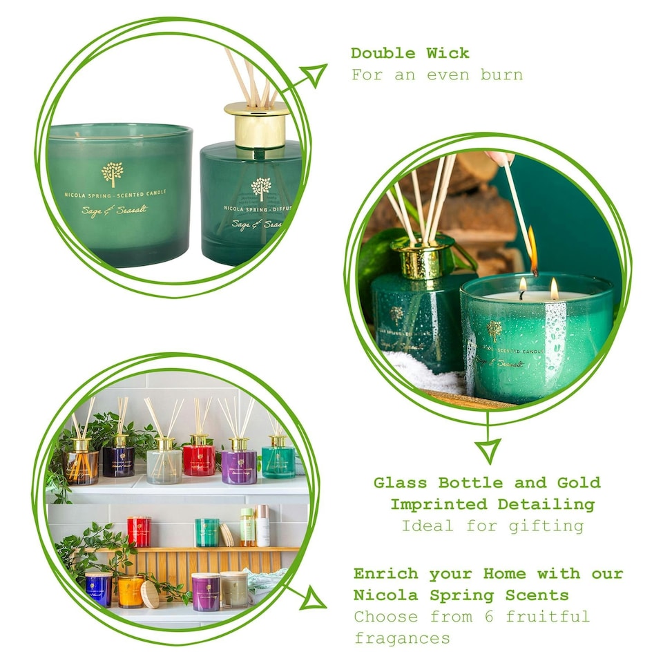 image 1 of Nicola Spring Scented Candle & Reed Diffuser Set - 350g - Sage & Seasalt | Green | Green
