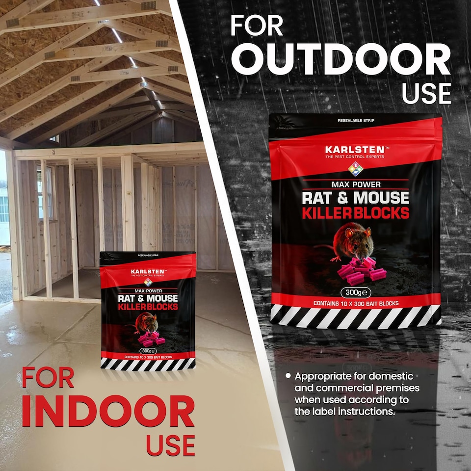 image 1 of Karlsten Rat & Mouse Killer Blocks 300g - All-Weather Wax Bait with Difenacoum for Rodent Control