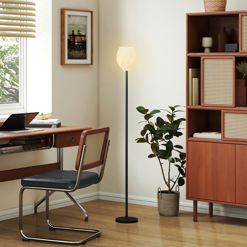 image 1 of HOMCOM 3D Printed Standing Lamp with Rose Shade, 3 Colour Temperature, White | White