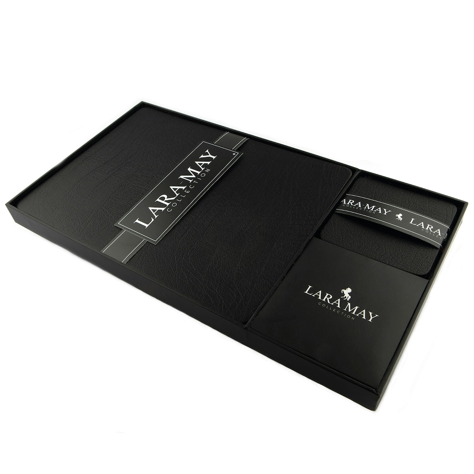 image 1 of Lara-May Set of 8 Jet Black Recycled Leather Placemats & 8 Leather Coasters