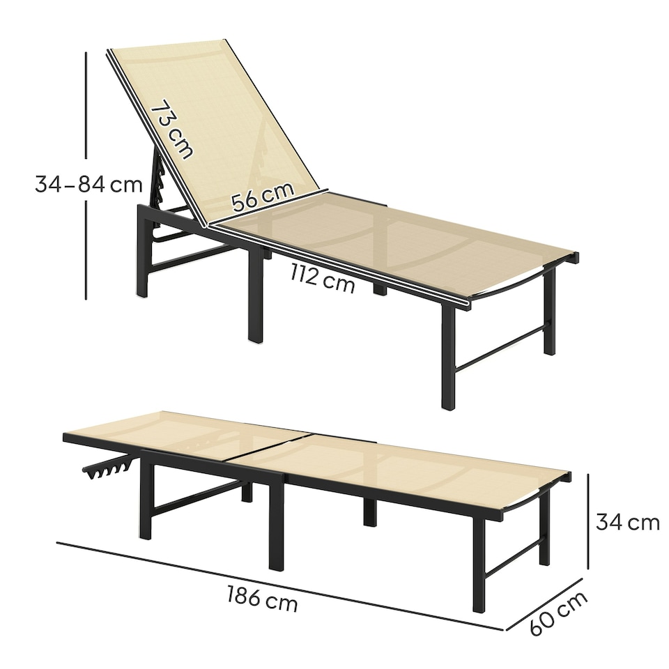 image 1 of Outsunny Sun Loungers Set of 2, 5-Level Reclining Sunbeds, Khaki Cream | Khaki