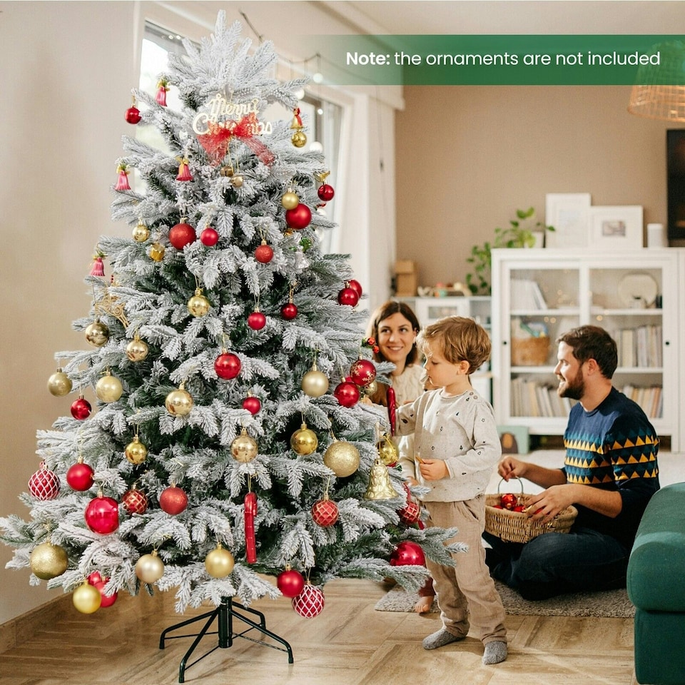 image 1 of COSTWAY 4.5FT Pre-Lit Artificial Christmas Snow-flocked Xmas Tree Green | One Size