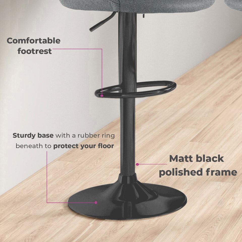 image 1 of Neo Madrid Bar Stool Dark Grey Fabric Black Steel Base Set of Two