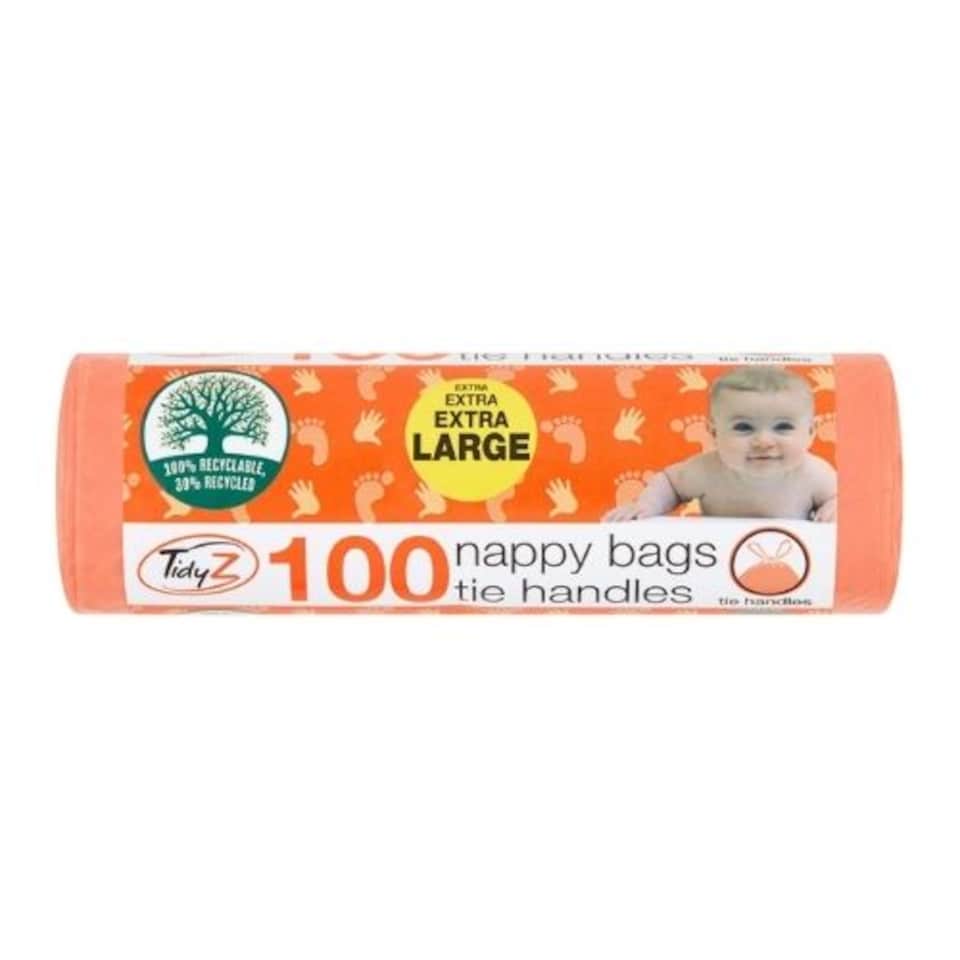 TidyZ Nappy Bags with Tie Handles 100 Assorted Pack