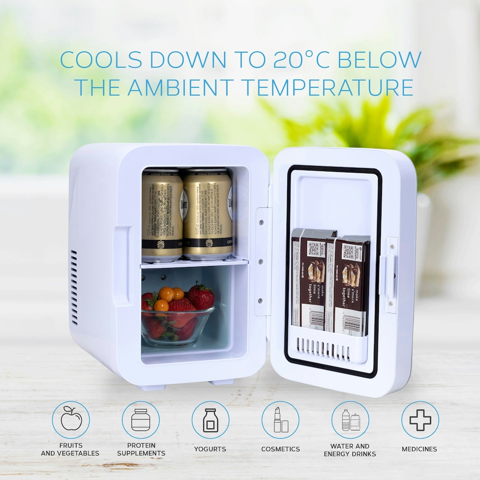 image 1 of MONCOOK Mini Fridge For Bedrooms - Small, Portable & Quiet - Glass Door Mini Fridge For Skincare, Food & Drinks - Cooling & Warming Function - 6L White
