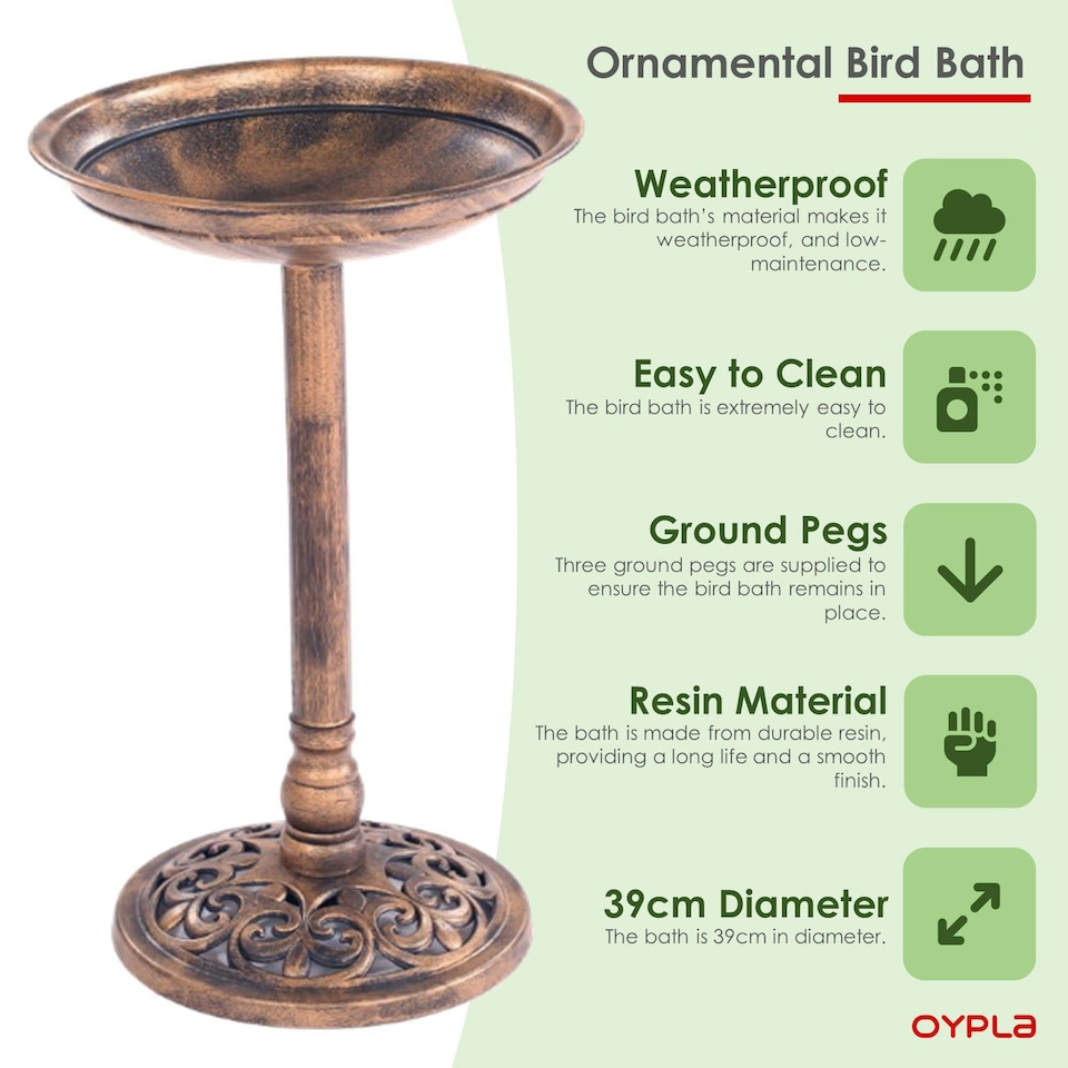 image 1 of Oypla Traditional Ornamental Pedestal Garden Water Bird Bath (Bronze)