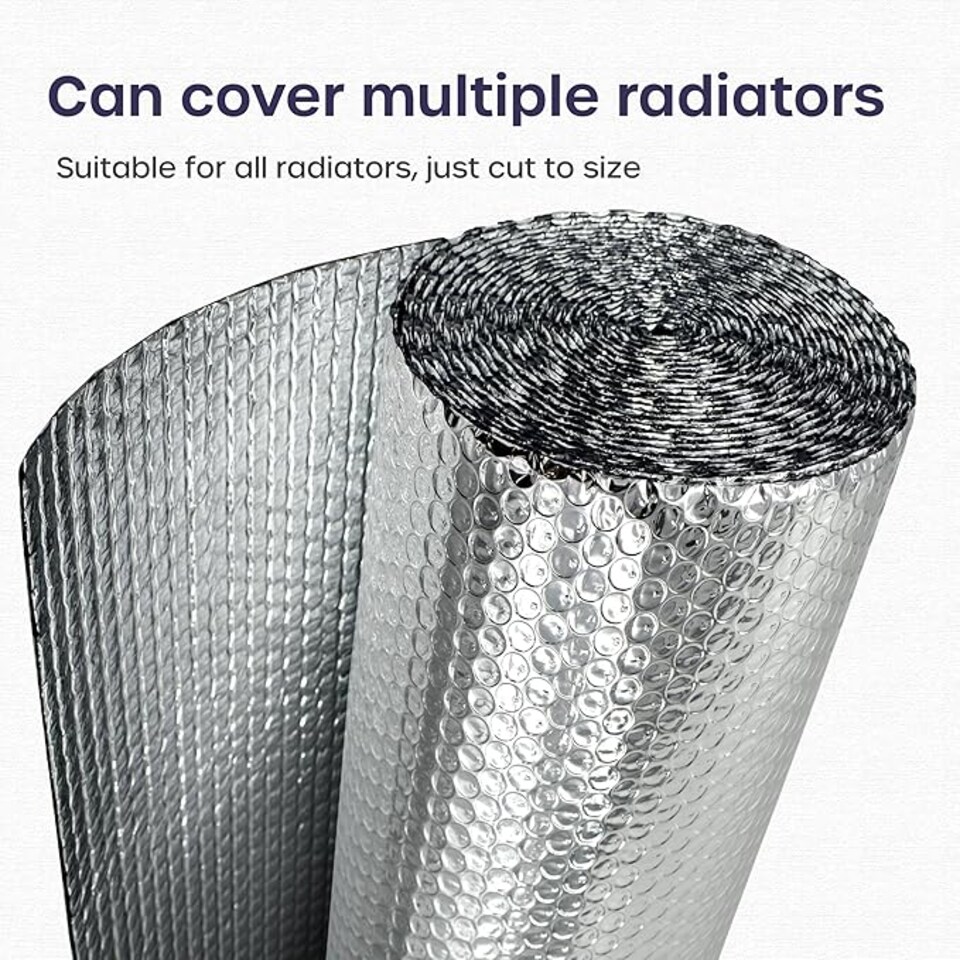 image 1 of Radiator Foil Insulation Roll Reflector Panels - Energy Saving Radiator Heat Deflector for Home Heating | Silver | 25m x 60cm -  Roll | 1
