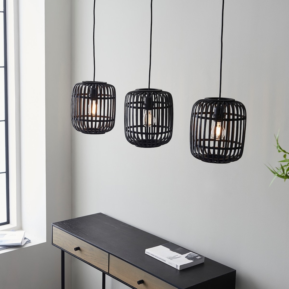 image 1 of Mathias Bar Pendant Ceiling Lamp, Dark Bamboo, Plywood With Matt Black Paint