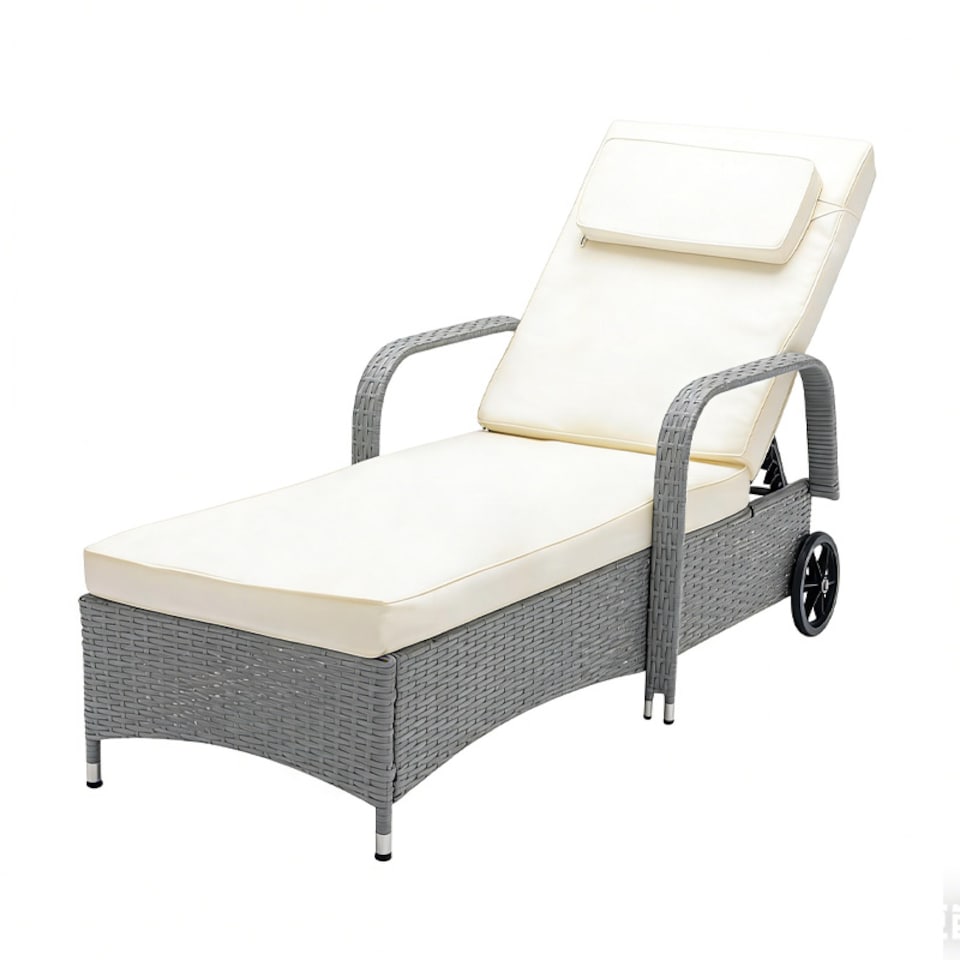 image 1 of MCC Direct Rattan Reclining Sun Lounger Garden Outdoor Sun Bed on wheels