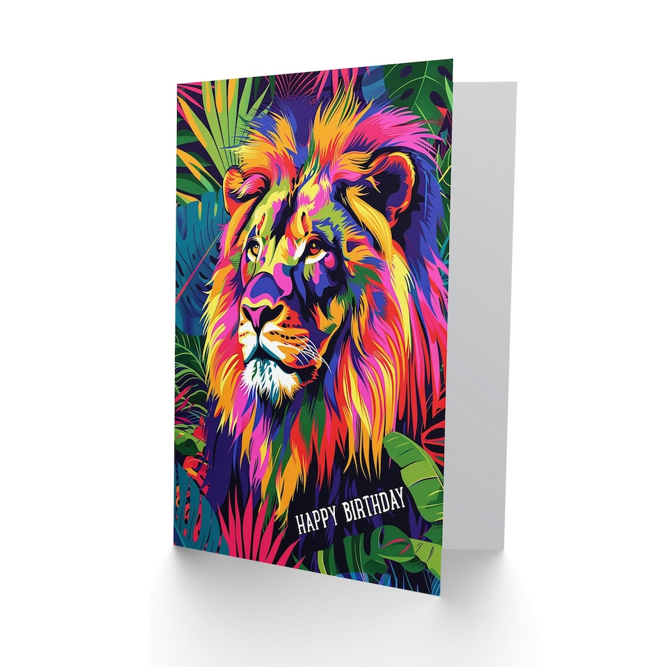 image 1 of Jungle Vibrant Colourful Design Man Lion Him Birthday Card