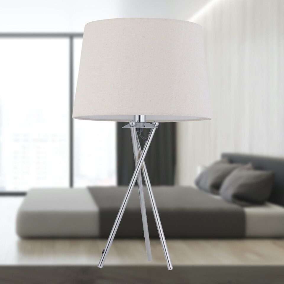 image 1 of Set of 2 Tripod - Chrome Lamps with Natural Linen Shade | Chrome | Brown | Large | 2