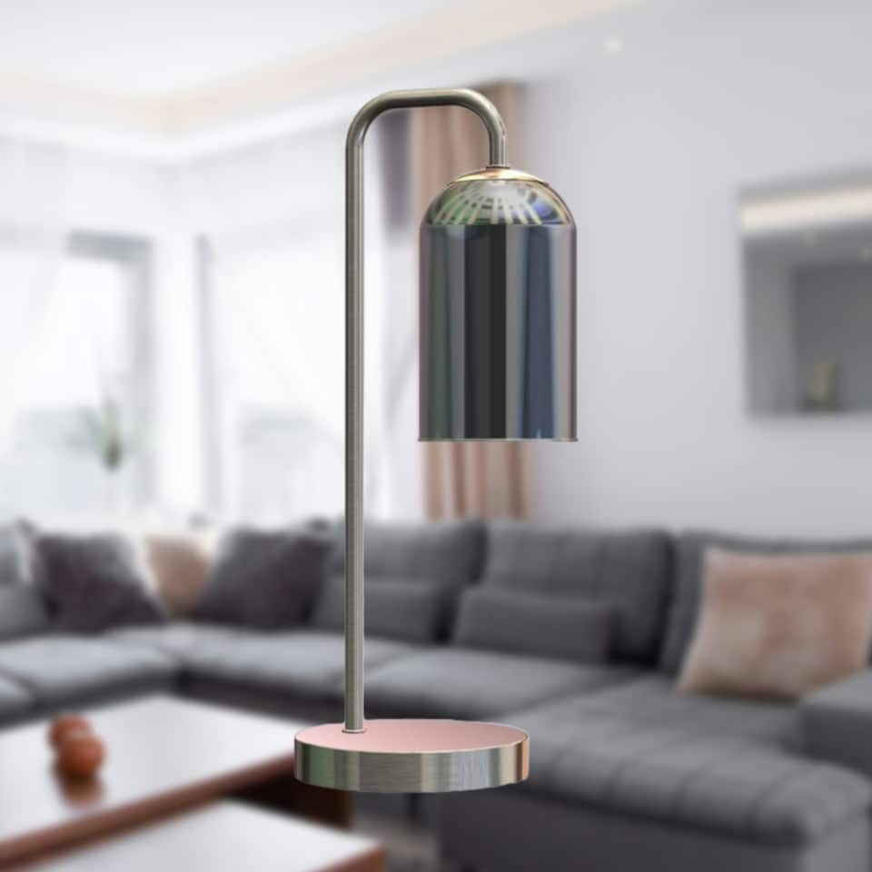 image 1 of Set of 2 Victoria - Satin Nickel Touch Lamps with Smoke Glass Shades Silver | Grey