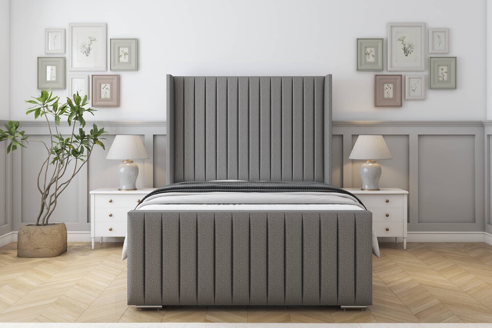 image 1 of Sloomy Marlborough Pewter Dumfries Bed Frame With 50"  Upholstered Wingback Headboard 3' Single