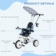image 7 of HOMCOM Trike, 6 in 1 Tricycle for Kids, Baby Trike with Push Handle, Removable Canopy, 5-Point Seat Harness, Storage Basket, for 18Months -5 Years, Blue
