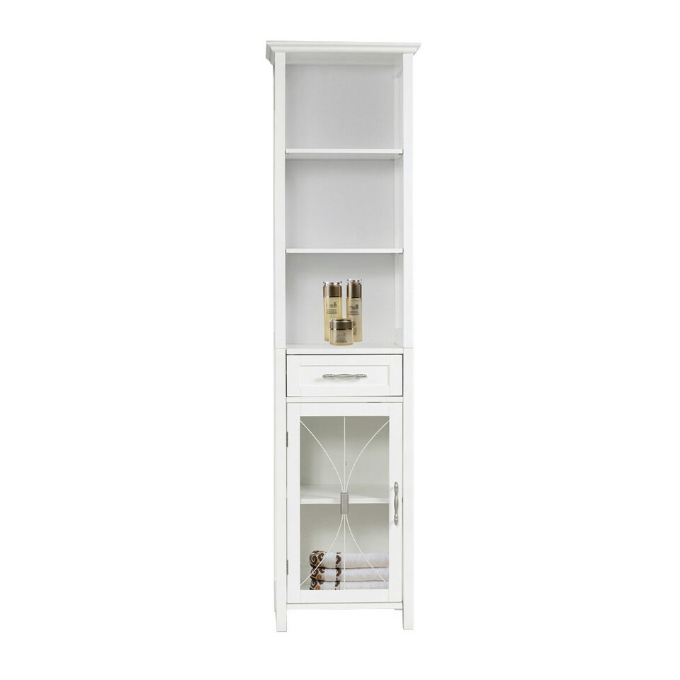 image 1 of Teamson Home Delaney Multi Functional Tall Free Standing Linen Storage Tower with Single Drawer