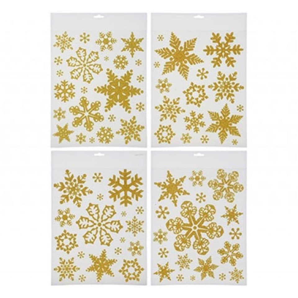Gold Glitter Snowflakes Christmas Stickers Window Decorations