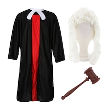 Judge Costume - 3 Pcs - Robe, Wig & Gavel | Multi | One Size