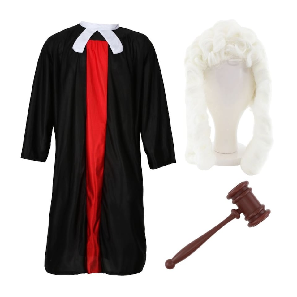 image 1 of Judge Costume - 3 Pcs - Robe, Wig & Gavel | Multi | One Size