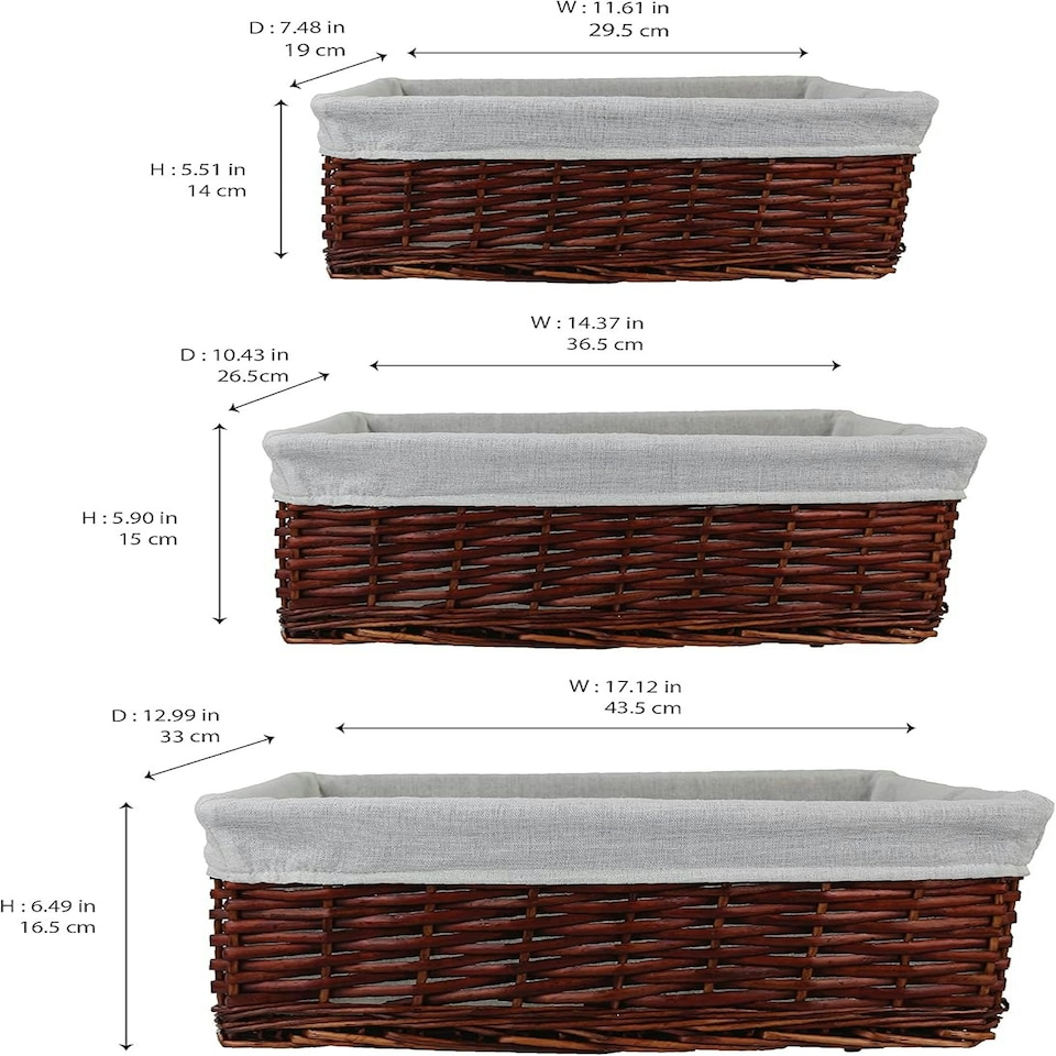image 1 of Marco Paul Brown Set of 3 Wicker Storage Baskets Organising Baskets Brown