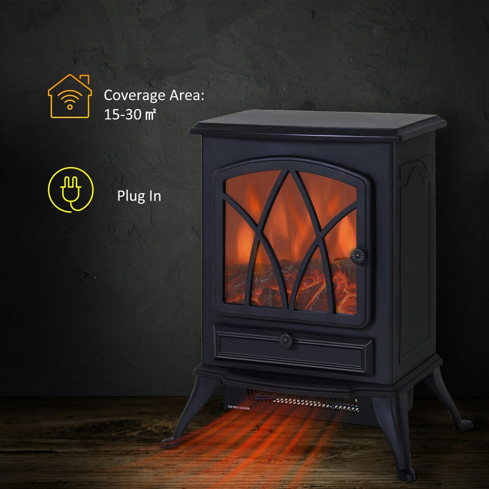 image 1 of HOMCOM Free Standing Fireplace Flame Effect Electric Heater Log Burning Black