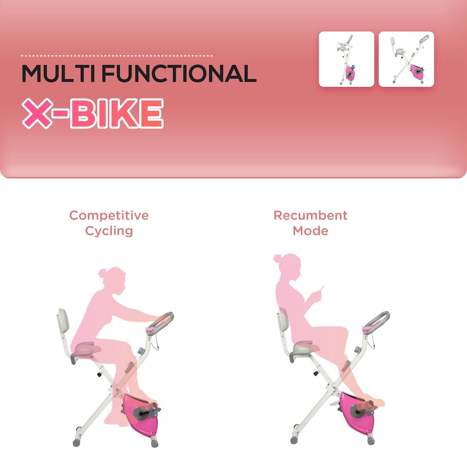 image 1 of HOMCOM Folding Exercise Bike, 8-Level Magnetic Resistance, Indoor Stationary Bike, Upright Fitness Bike with Backrest Tablet Holder, 5-Level Adjustable Seat Height - White