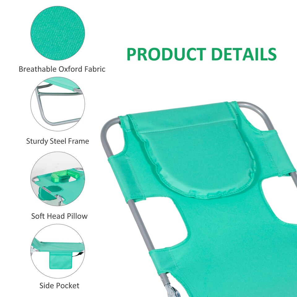 image 1 of Outsunny Sun Lounger with Reading Hole, Folding Garden Lounger, Green