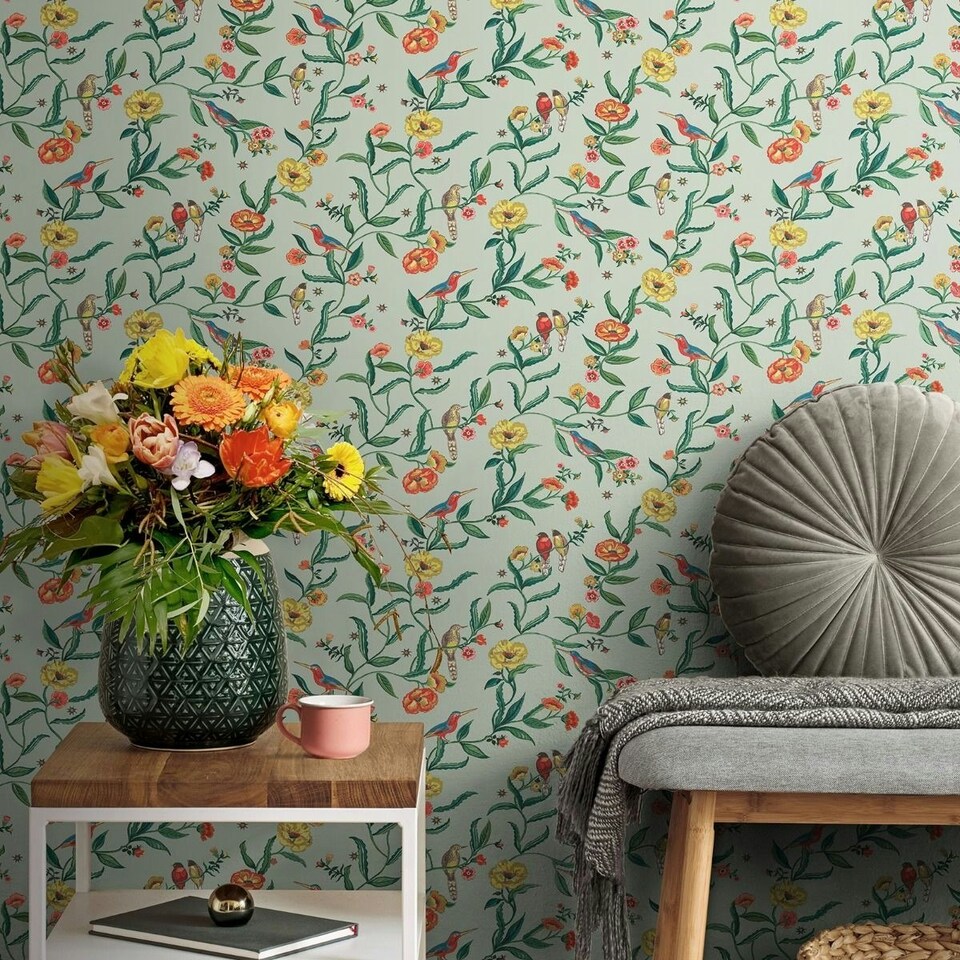 image 1 of Cath Kidston Birds Wallpaper - Sage - 10m x 53cm Green